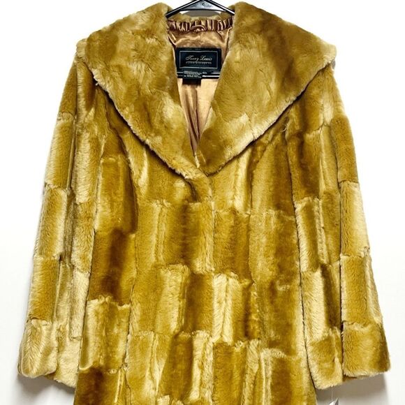 NWT Terry Lewis Classic Luxurious Faux Fur Camel color Long Coat Sz XS - Picture 3 of 6